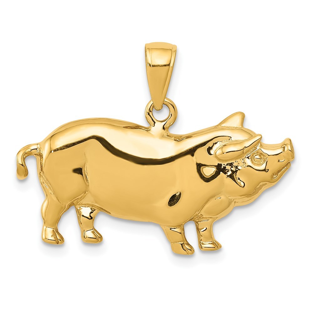 14k Yellow Gold Pot Belly Farm Animal Pig Piglet Necklace Charm Pendant